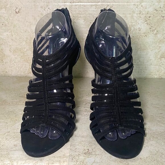 Calvin Klein Black Suede Strappy High Heel Sandals Back Zipper Size 8.5 - Picture 2 of 9